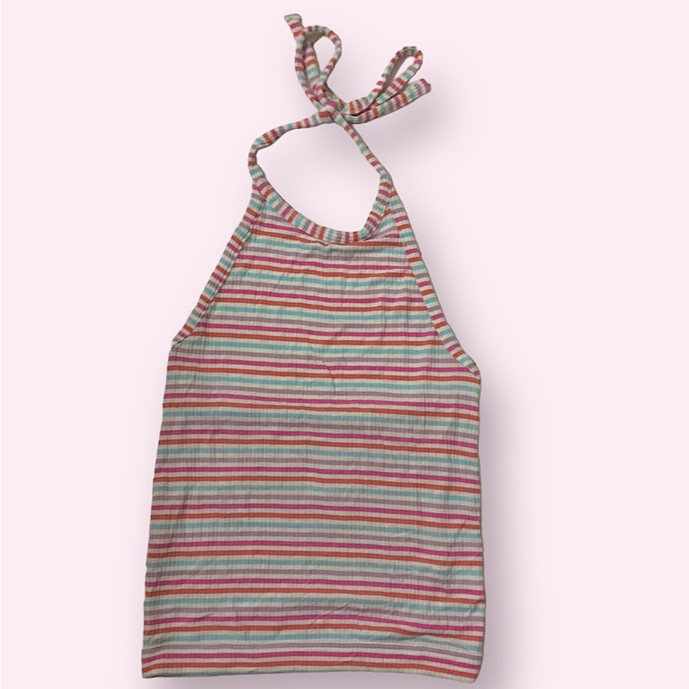 Pastel Rainbow Stripes American Eagle Halter Crop Top